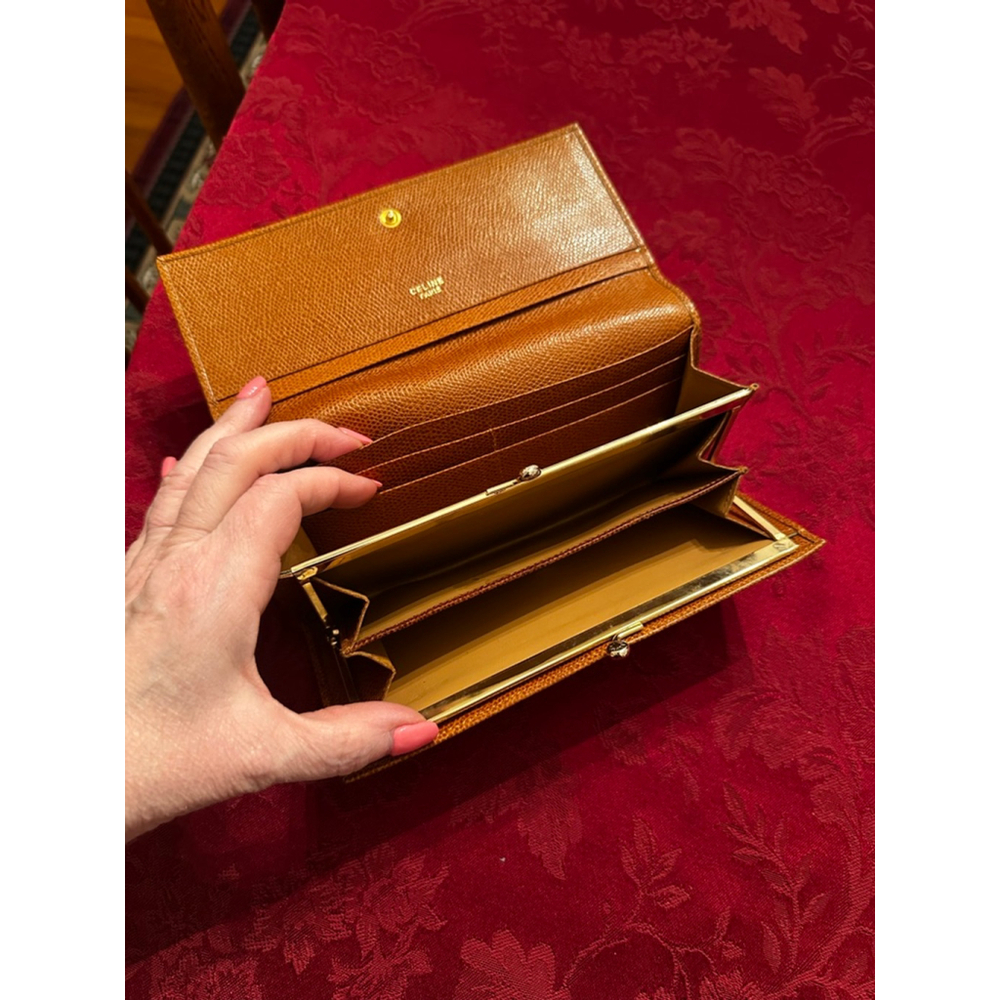 Celine Brown Textured Leather Kisslock Long Wallet - Picture 7 of 7